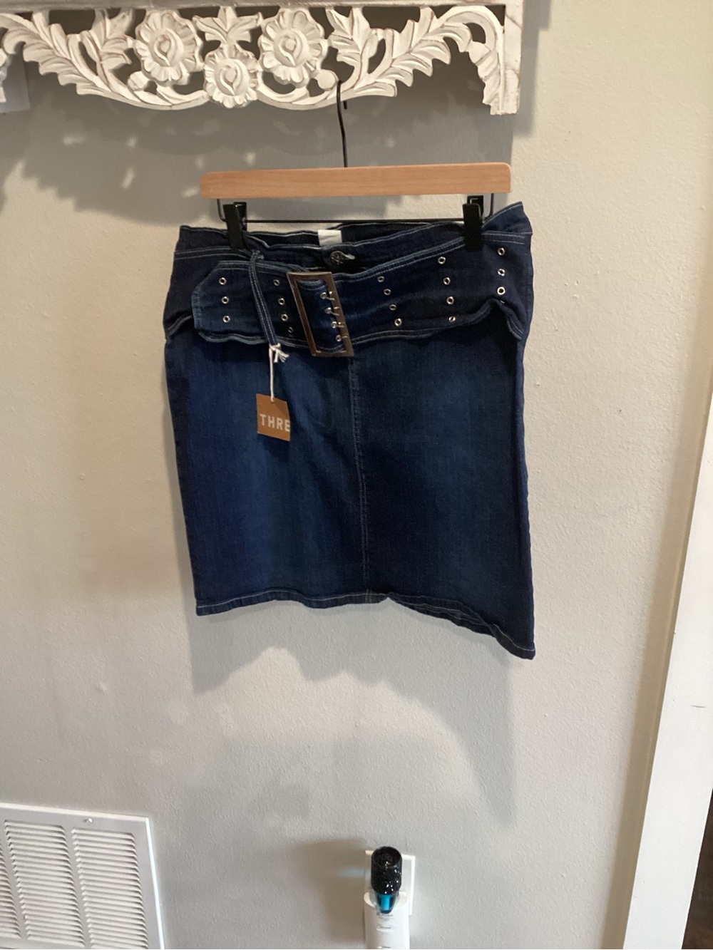 NWT - Dark Blue Denim Mini Skirt with Studded Belt